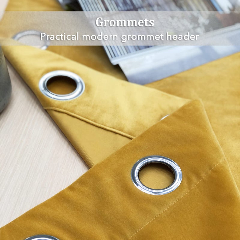 always4u Yellow Soft Velvet Curtains Set of 2 108 Inches Long for Living Room Bedroom Light Filtering Privacy Energy Efficient Velour Drapes Window Treatment - Image 4